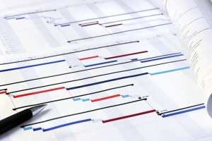 Project plan Gantt charts with shallow depth of field